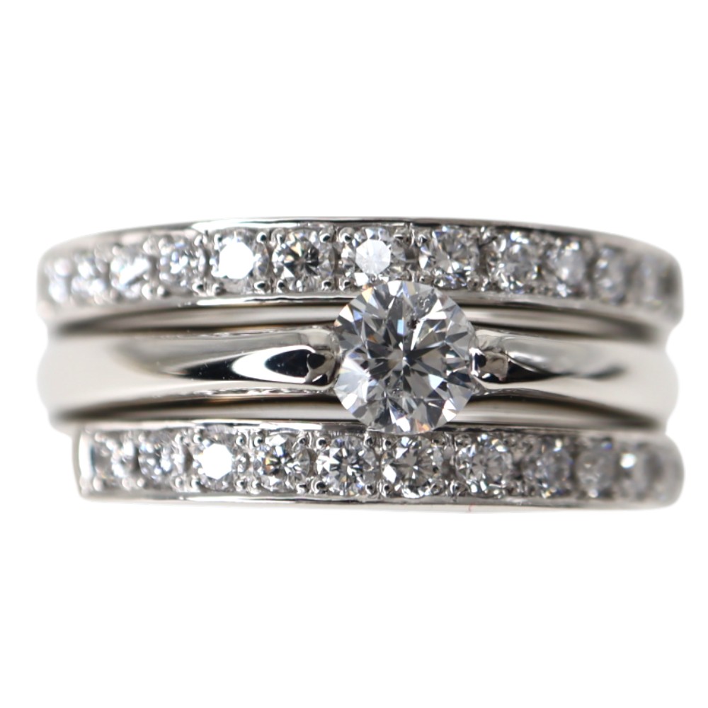 Pt900 プラチナ900 ダイヤモンド 3連 リング レディース 【中古】