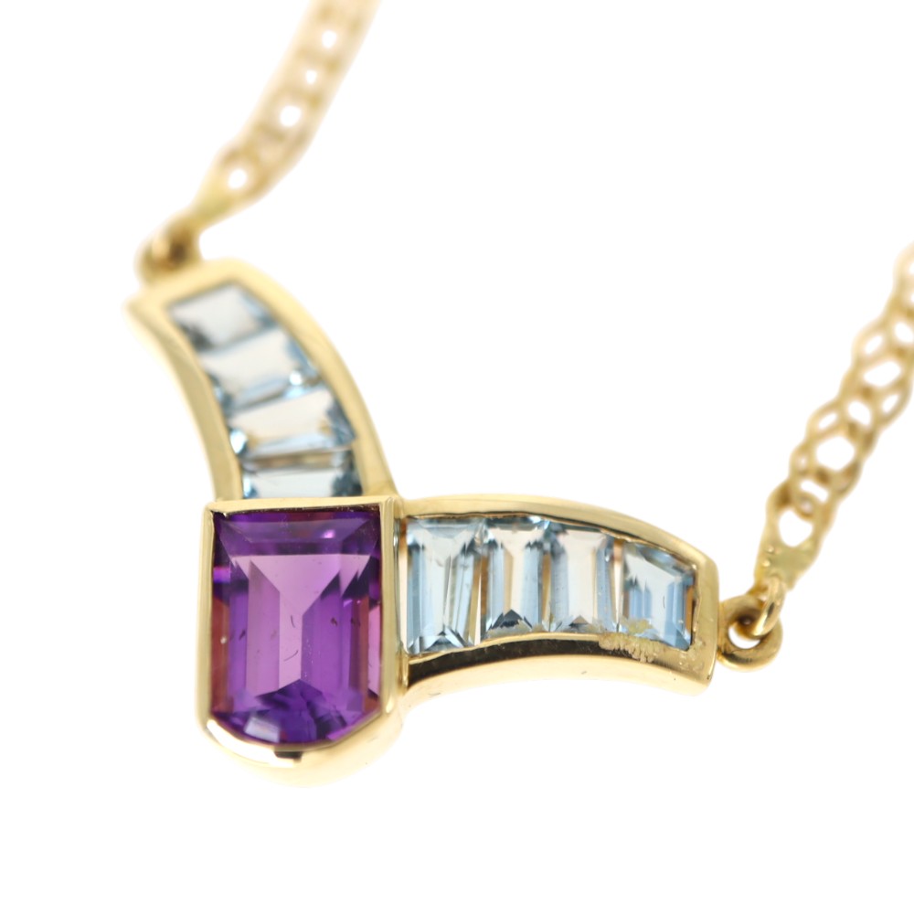 K18 18金 イエローゴールド アメシスト アクアマリン ネックレス【中古】