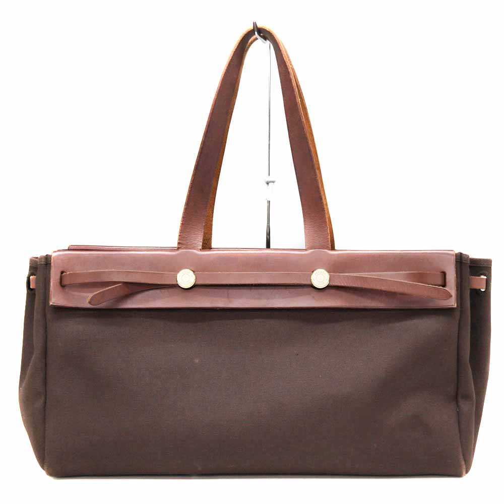 エルメス Hermes エールバッグ カバスMM キャンバス レザー ブラウン【中古】