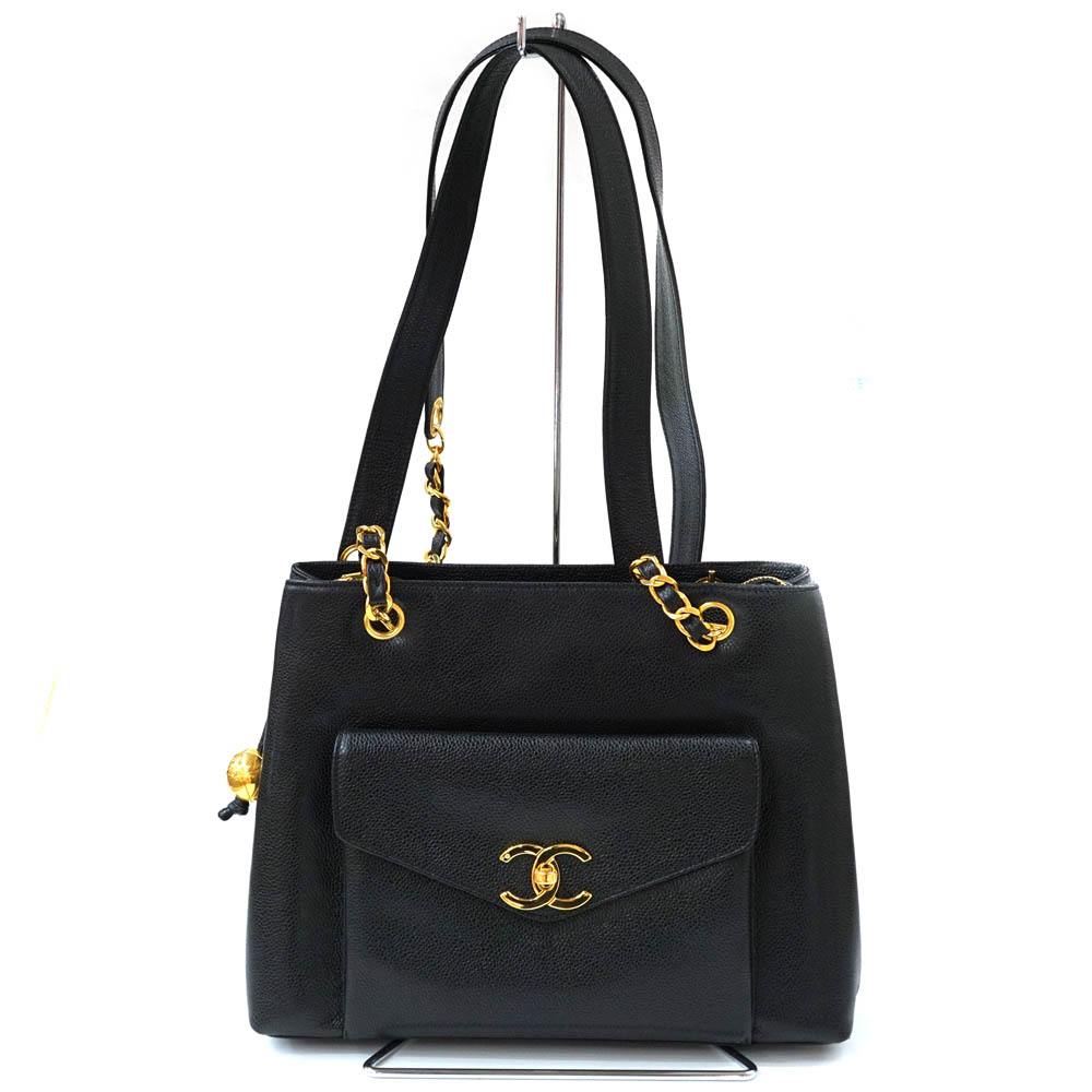 シャネル Chanel チェーントートバッグ ブラック ゴールド金具【中古】
