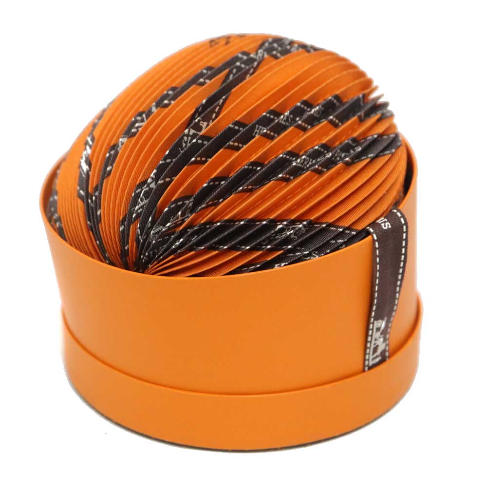 エルメス Hermes プリーツスカーフ ボルデュックリボン オレンジ系【中古】