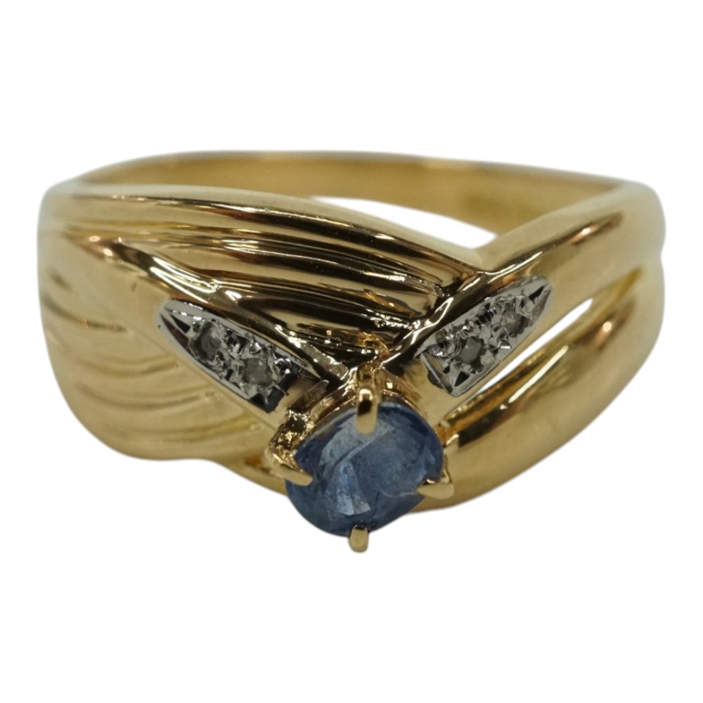 K18 Pt900 ゴールド プラチナ ダイヤモンド0.02ct  サファイア0.17ctリング 指輪【中古】