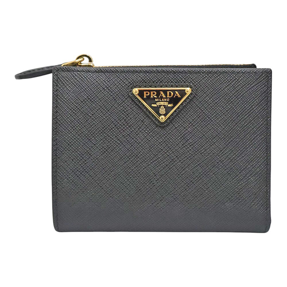 プラダ Prada 1ML050 トライアングル財布 ユニセックス サフィアーノレザー ブラック【中古】
