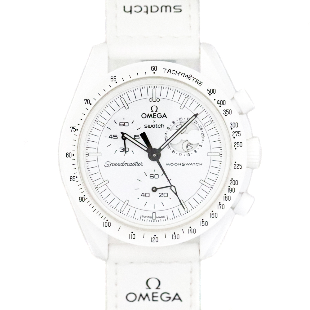 スウォッチ Swatch オメガ×スウォッチ SO33W700 ムーンスウォッチ ミッション トゥ ムーンフェイズ フルムーン スヌーピー ホワイト  【中古】