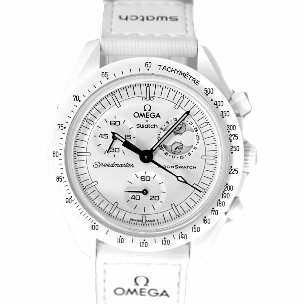 オメガ×スウォッチ Omega×Swatch コラボレーション SO33W700 ムーンスウォッチ NASA スヌーピーモデル ホワイト 白 メンズ時計 【中古】