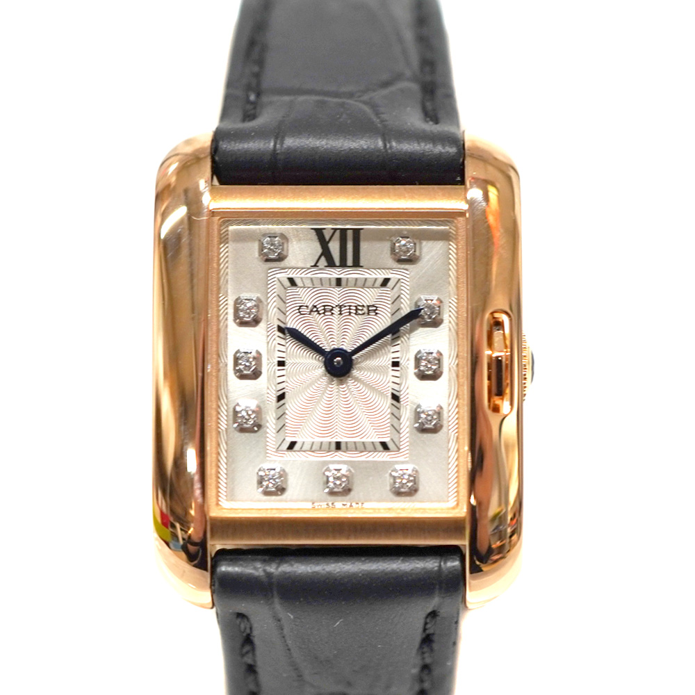 カルティエ Cartier WJTA0007 タンクアングレースSM K18PG ピンクゴールド レザー 時計【中古】