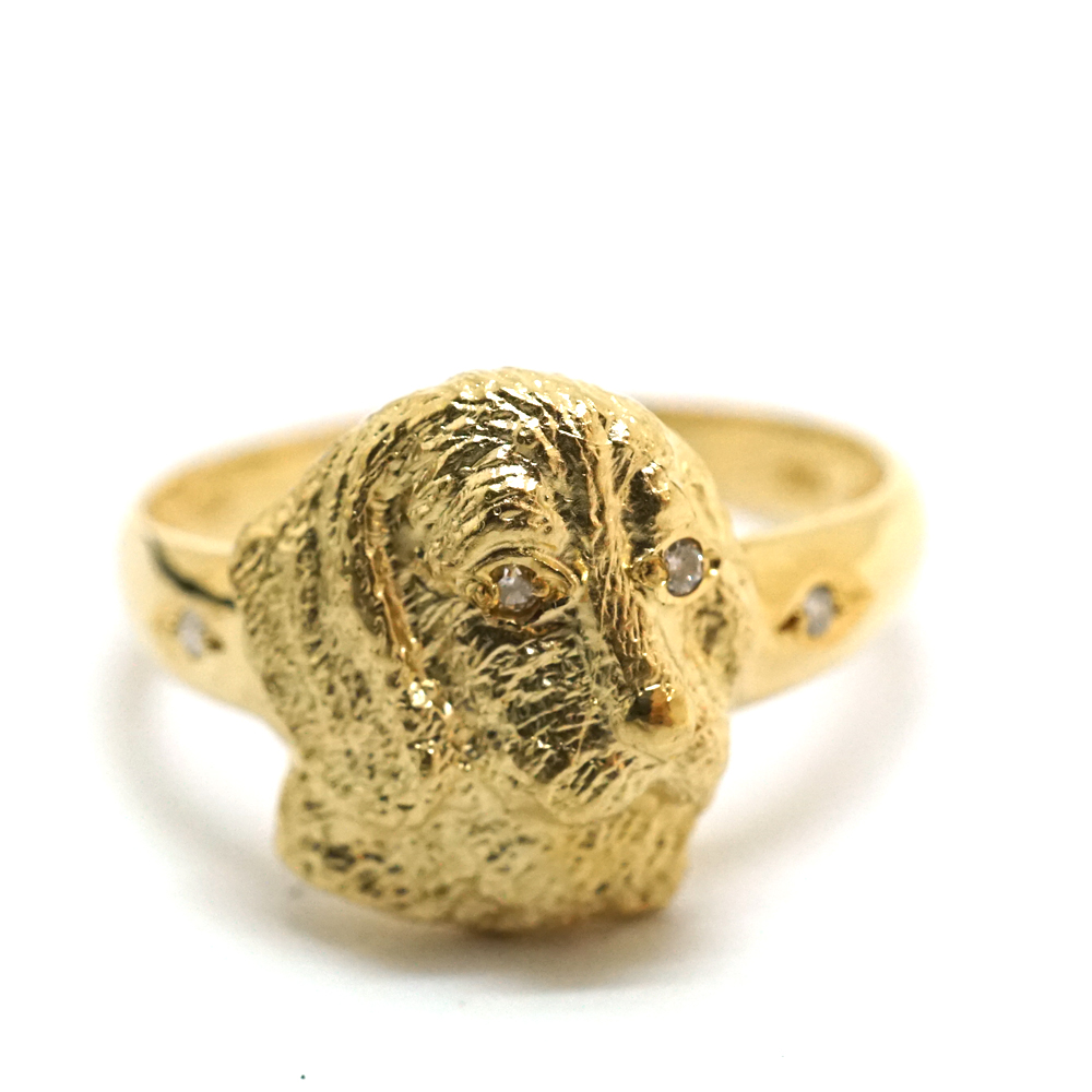 K18 18金 ゴールド リング 指輪 犬 イヌ ダイヤモンド【中古】