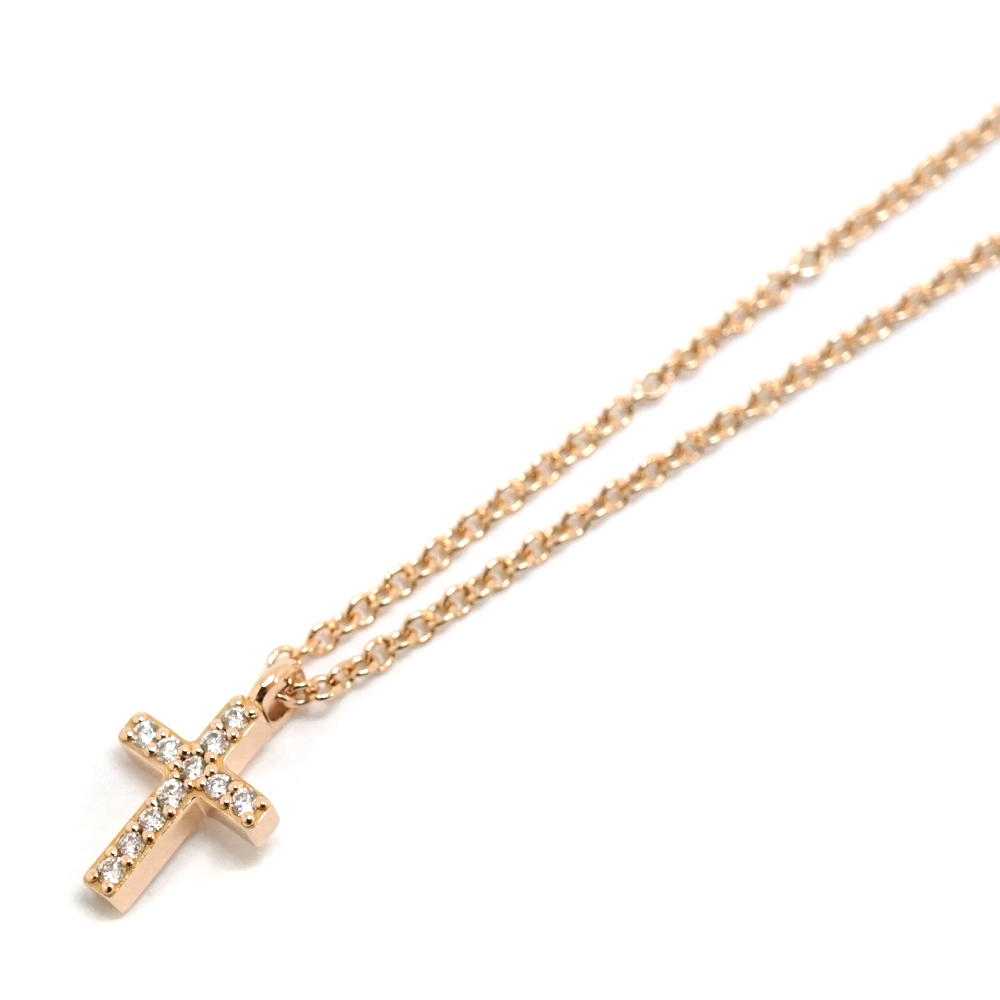 Tiffany&co. ティファニー ミニメトロクロスネックレス ダイヤモンド ピンクゴールド K18PG 【中古】