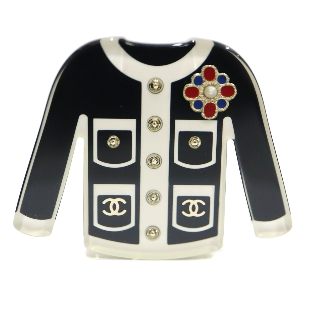 シャネル Chanel ジャケット ブローチ ブラック×ホワイト 小物【中古】