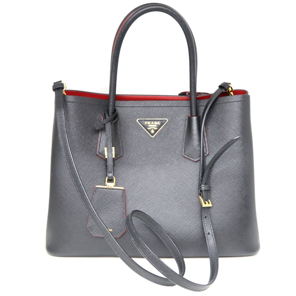 プラダ Prada 1BG775 ドゥーブレミディアム 2WAYバッグ ブラック  レザー【中古】