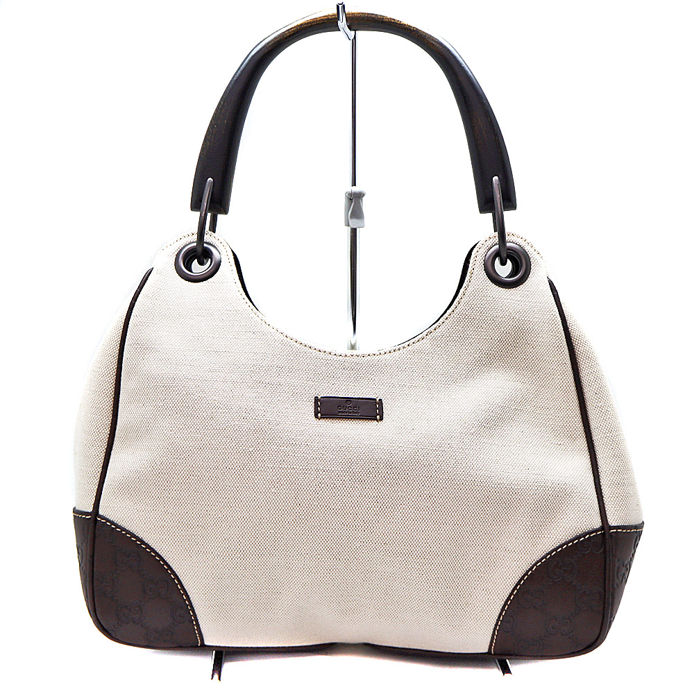 グッチ GUCCI 278315 グッチシマ ハンドバッグ キャンバス レザー ベージュ ブラウン【中古】