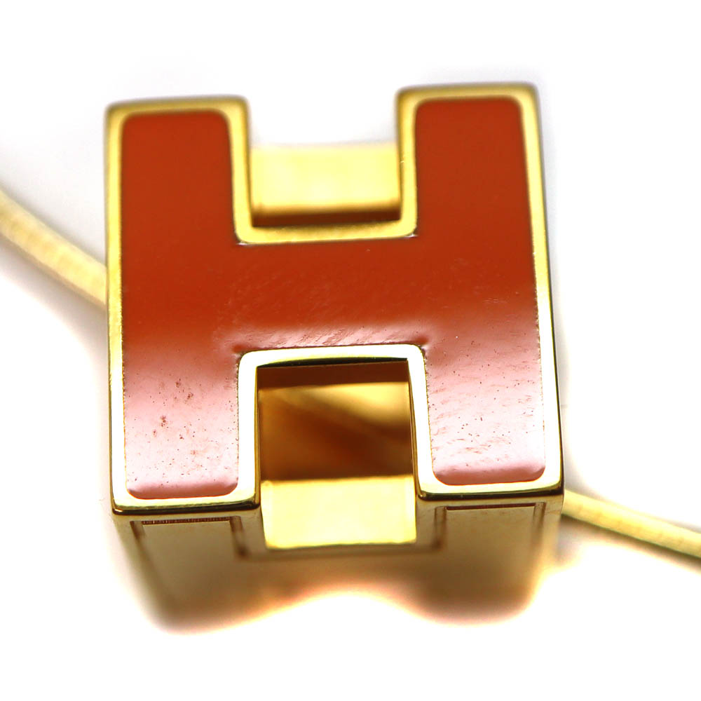 エルメス エナメル ケージ d'H H キューブ ネックレス オレンジ HERMES 美品 エルメス カージュアッシュ Hキューブ ネックレス