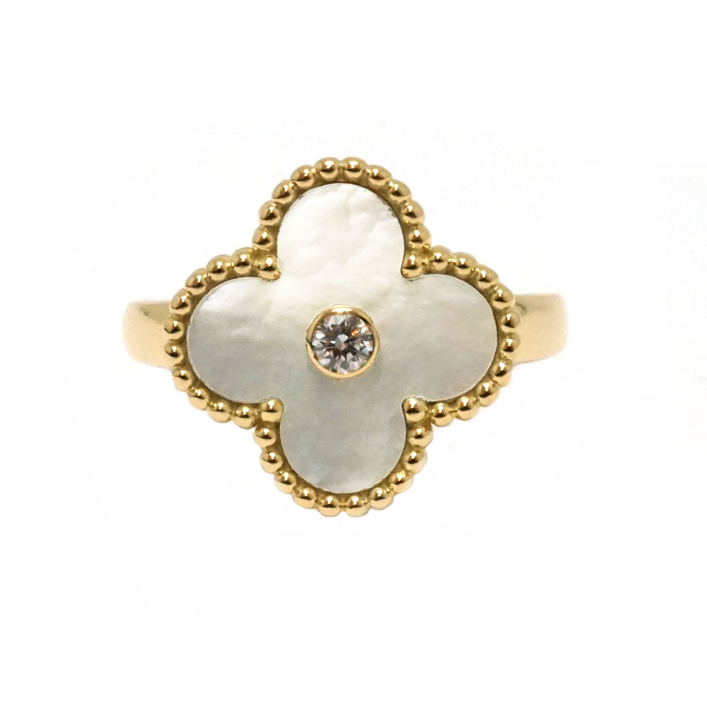 ヴァンクリーフアーペル  Van cleef＆arpel ヴィンテージアルハンブラリング 1Pダイヤ  マザーオブパール