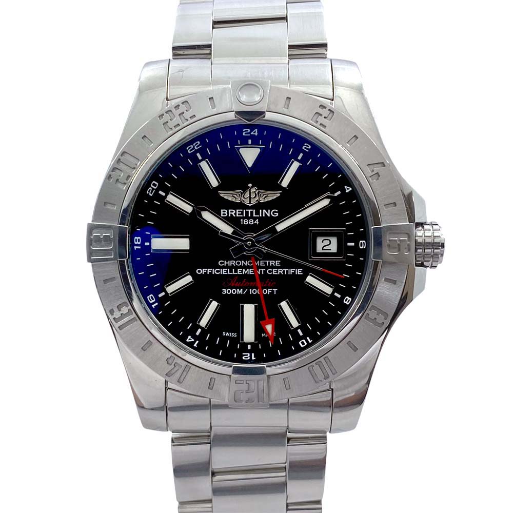 ブライトリング BREITLING A32390 アベンジャー2 GMT 自動巻き デイト ブラック メンズ シルバー 【中古】