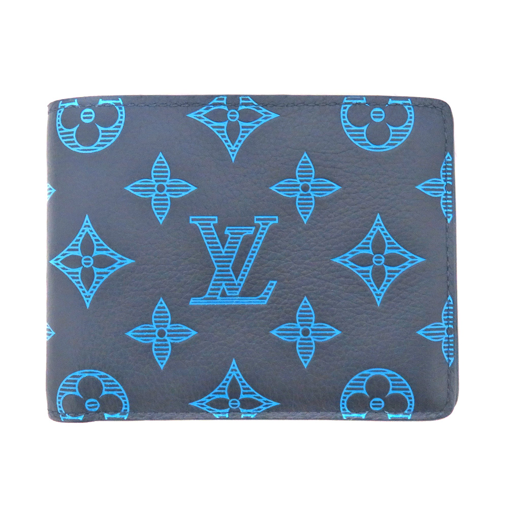 ルイヴィトン Louis Vuitton M82323 ポルトフォイユ・ミュルティプル モノグラムシャドウ ブルー ネイビー  【中古】